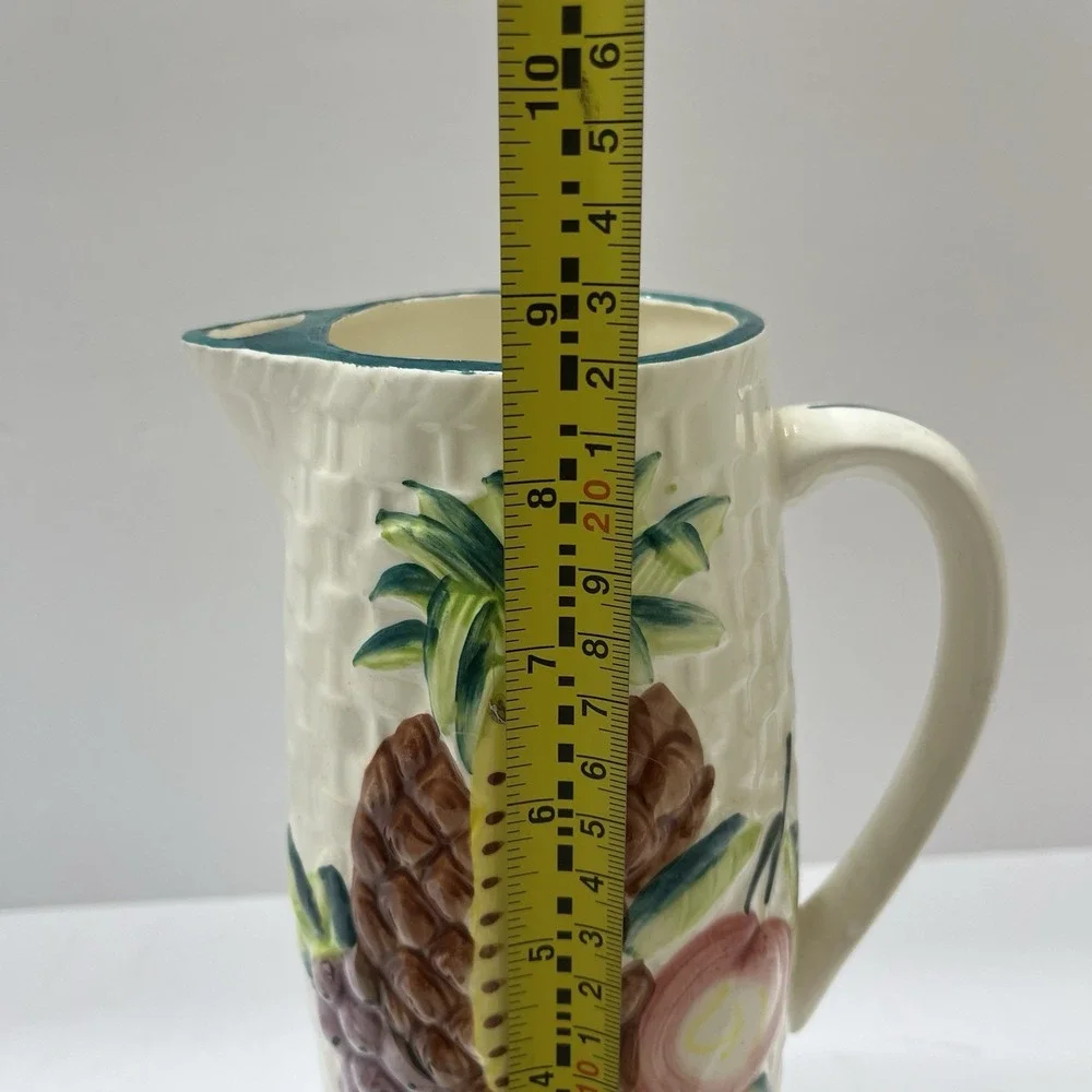 Vintage Hand-Painted Ceramic Picture Basket Weave Tropical Fruit 5 Tumblers